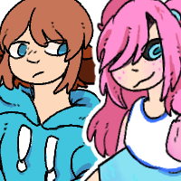 a drawing of fwhip and lizzie from misadventures smp. fwhip is a faun, and lizzie is a fae.